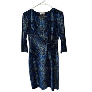 Calvin Klein Blue Black Snakeskin Print Faux Wrap Dress Size 4P Office Business